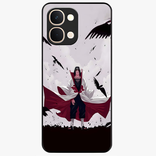 Crimson Crow Ascension Glass Case showing flat back view with mystical crow artwork and glossy glass finish.