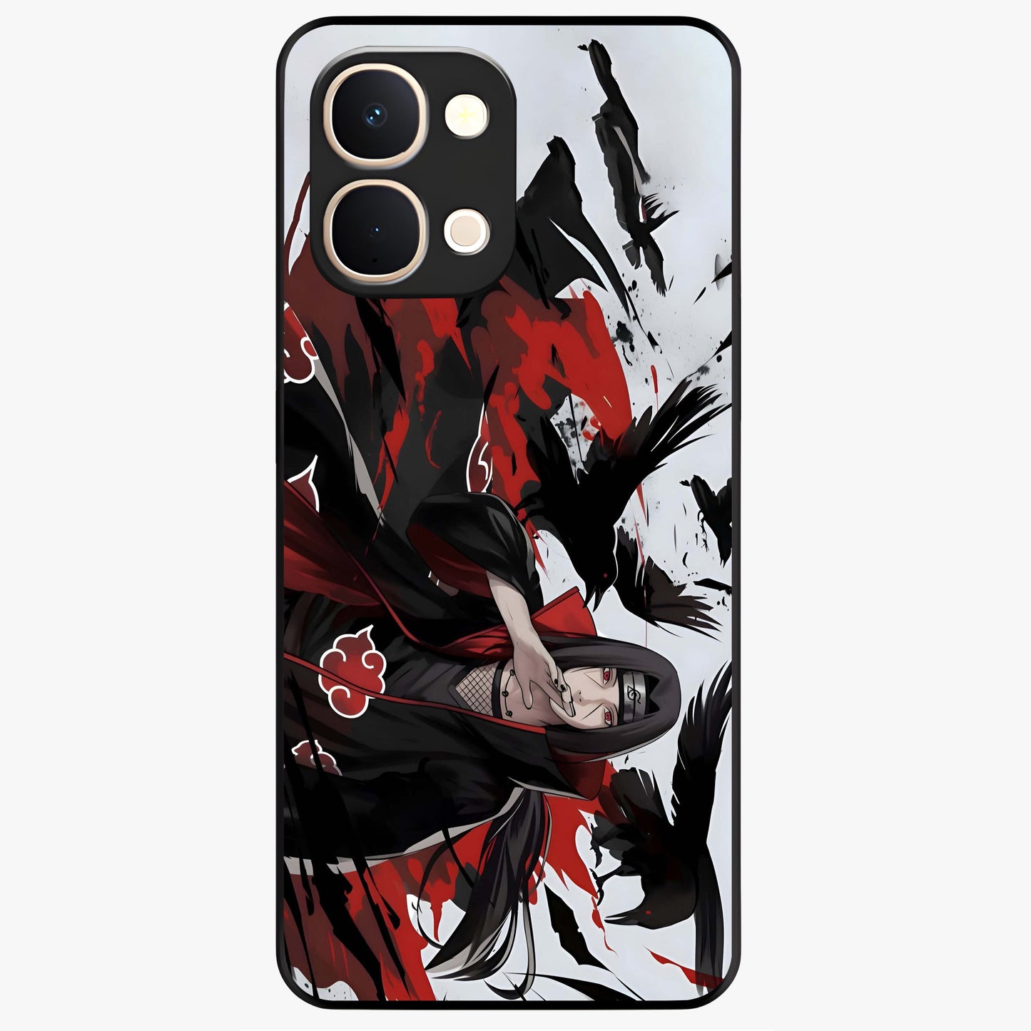 Crimson Crow Illusion Glass Case showing flat back view with artistic crow illusion artwork and glossy glass finish.
