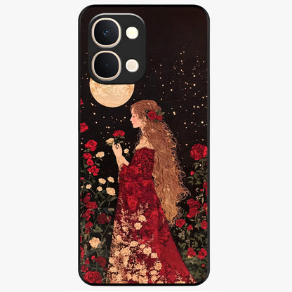 Crimson Dreams Glass Case showing flat back view with dreamy crimson artwork and glossy glass finish.