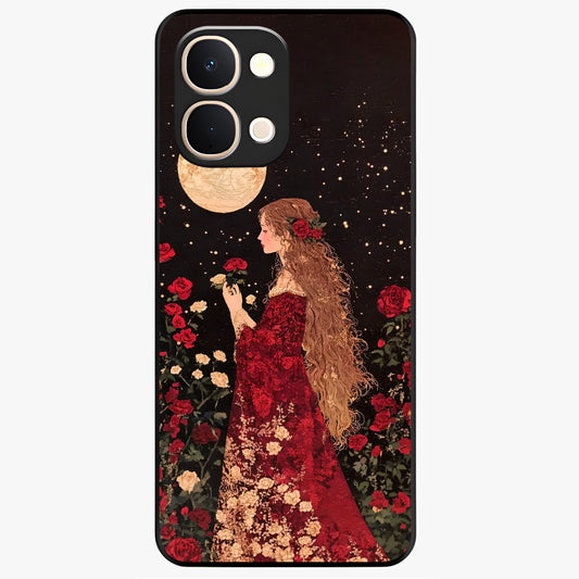 Crimson Dreams Glass Case showing flat back view with dreamy crimson artwork and glossy glass finish.