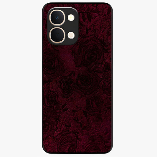 Crimson Fade Flow Glass Case showing flat back view with flowing crimson gradient artwork and glossy glass finish.