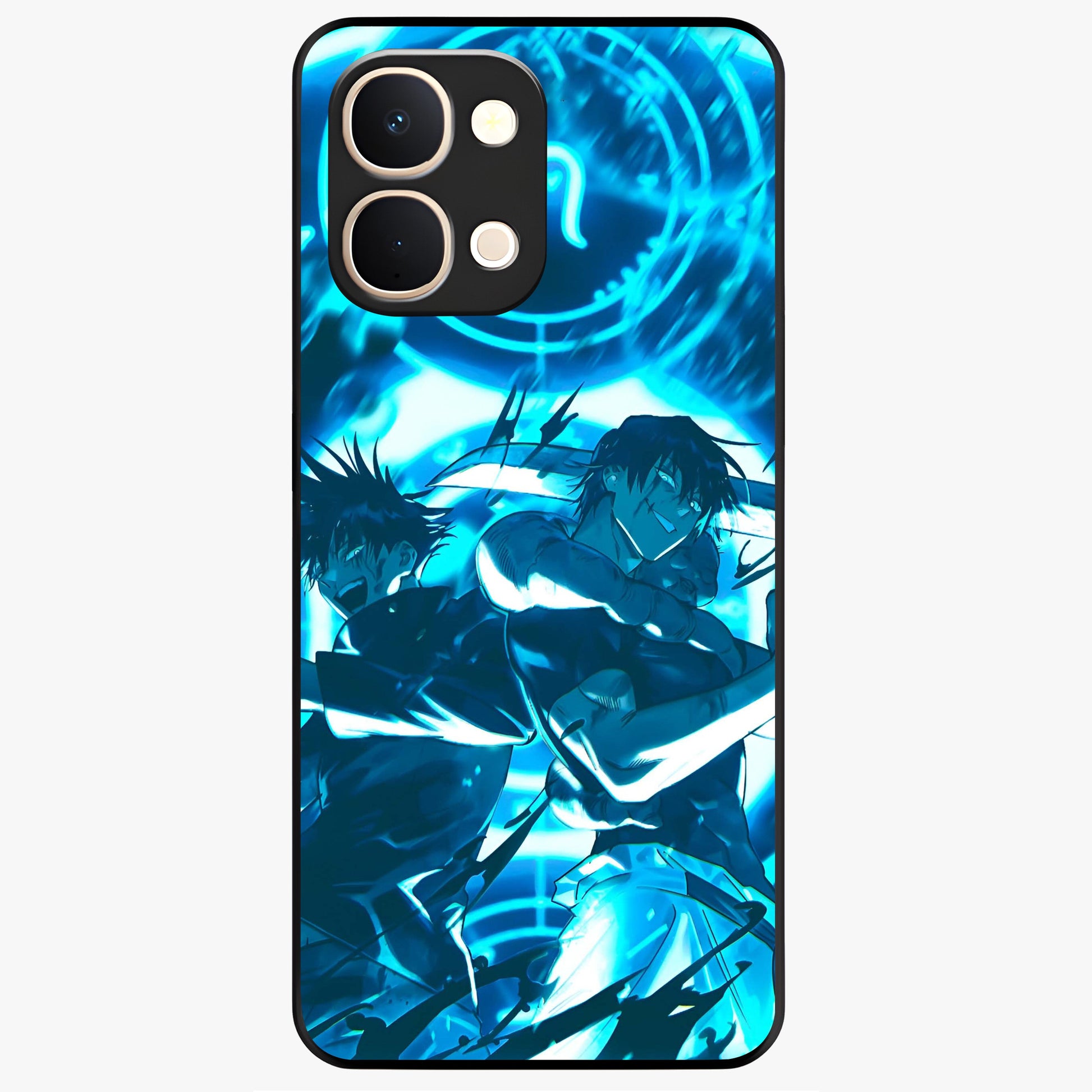 Cursed Energy Clash Glass Case showing flat back view with intense cursed energy artwork and glossy glass finish.