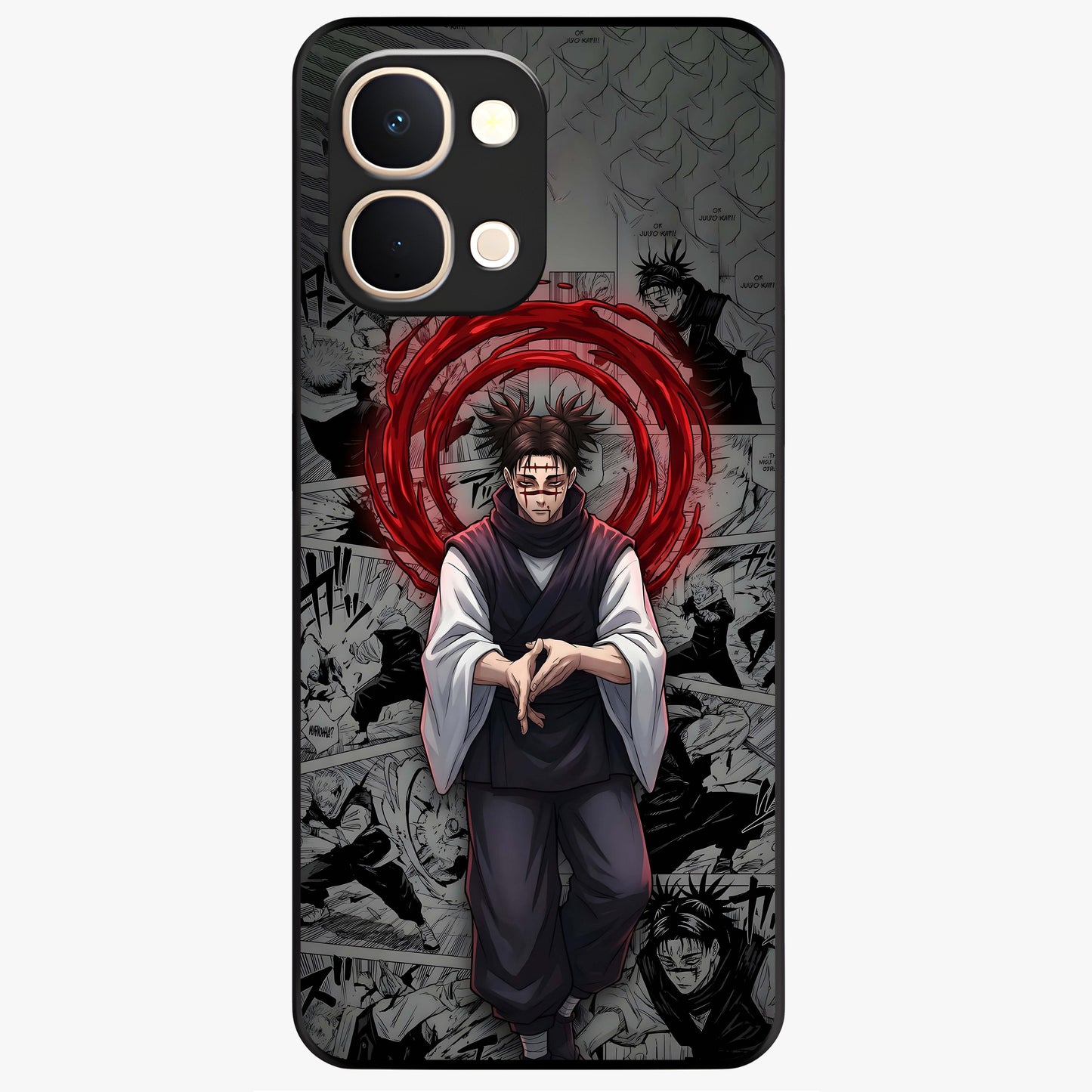 Cursed Ritual Ascension Glass Case showing flat back view with dark ritual themed artwork and glossy glass finish.