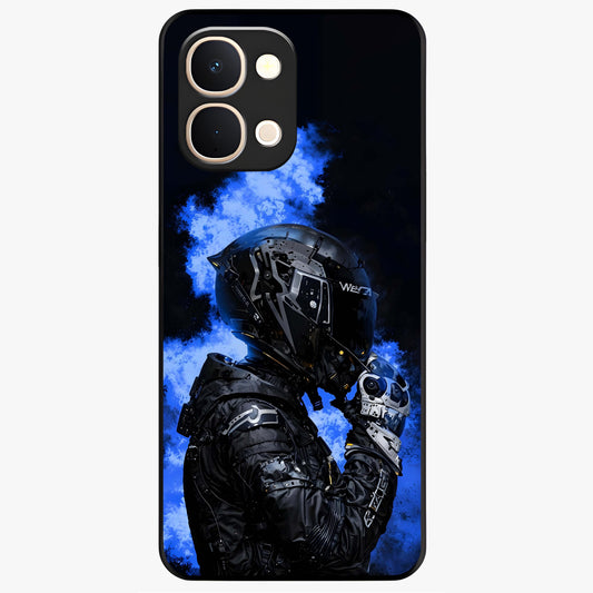 Cyber Sentinel Protocol Glass Case showing flat back view with futuristic cyber themed artwork and glossy glass finish.