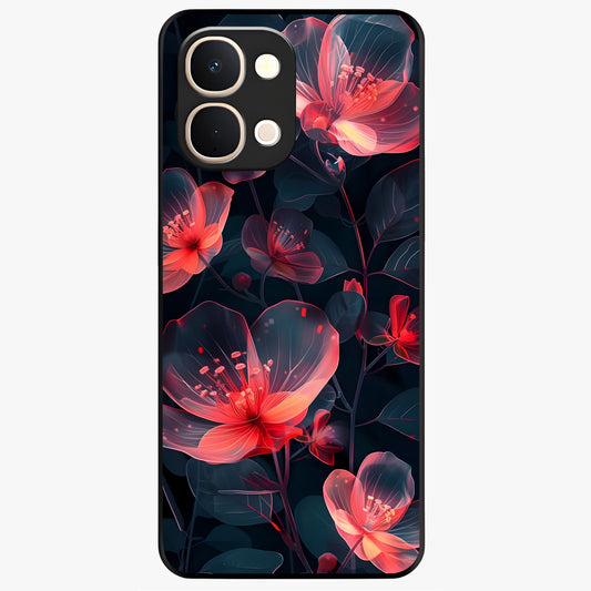 Dark Shade of Flower Glass Case showing flat back view with elegant dark floral artwork and glossy glass finish.