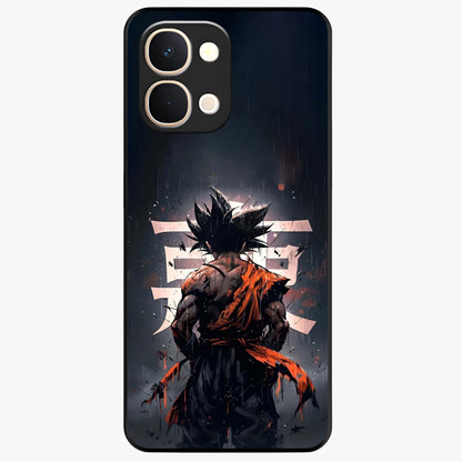 Dark Warrior In Rain Glass Case showing flat back view with warrior artwork in rainy atmosphere and glossy glass finish.