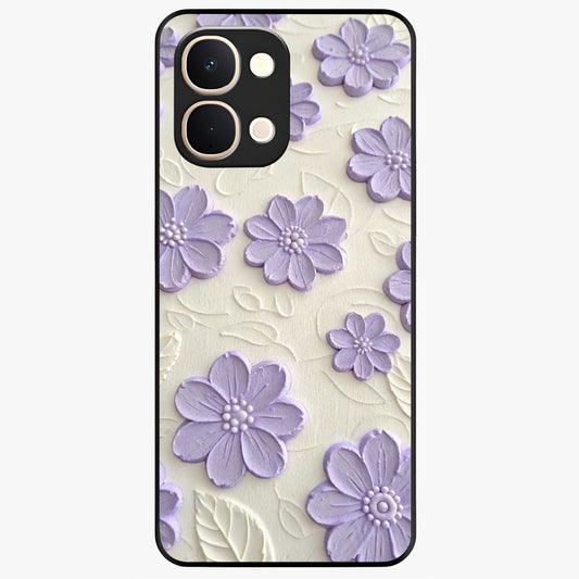 Floral Wall Art With Purple Flowers Glass Case showing flat back view with purple flower artwork and glossy glass finish.