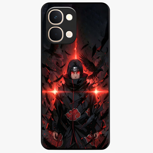 Focused Blade Discipline Glass Case showing flat back view with warrior sword themed artwork and glossy glass finish.
