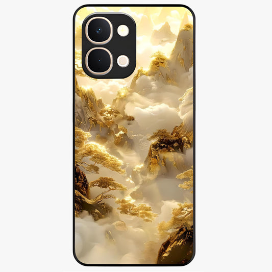 Gates Of Illumination Glass Case showing flat back view with mystical illuminated gate artwork and glossy glass finish.