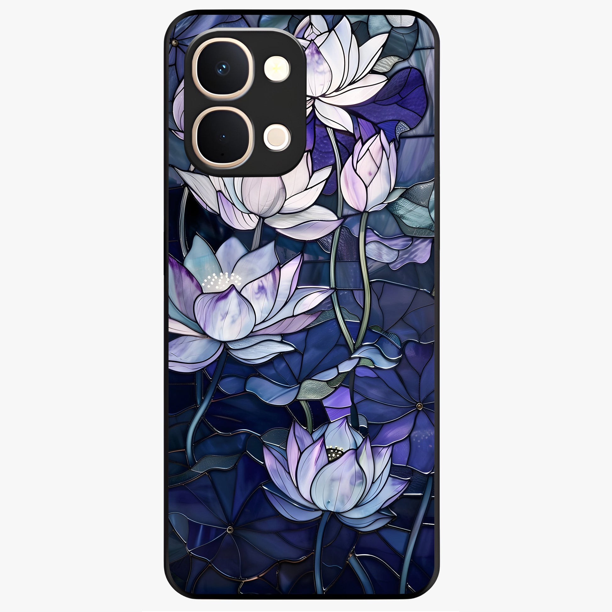 Gloss Petal Rush Glass Case showing flat back view with glossy flower petal artwork and smooth glass finish.