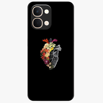 Heart With Flowers Glass Case showing flat back view with heart shaped floral artwork and glossy glass finish.