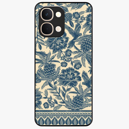 Heirloom Wild Bloom Glass Case showing flat back view with vintage inspired wild flower artwork and glossy glass finish.