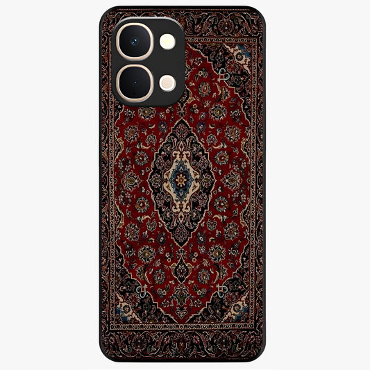 Heritage Carpet Royale Glass Case showing flat back view with ornate Persian carpet inspired pattern and glossy glass finish.