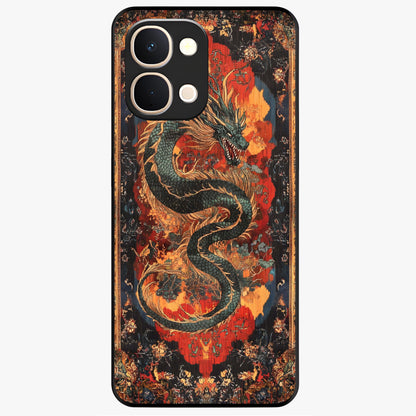 Inferno Dragon Soul Glass Case showing flat back view with fiery dragon artwork and glossy glass finish.