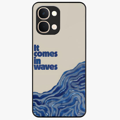 It Comes In Waves Quote Glass Case showing flat back view with inspirational wave themed quote artwork and glossy glass finish.