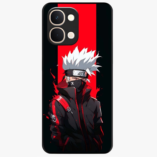 Kakashi Scarlet Shadow Glass Case showing flat back view with powerful anime ninja artwork and glossy glass finish.