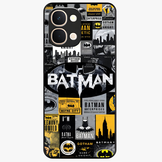 Knight Gotham Rise Glass Case showing flat back view with dark hero inspired artwork and glossy glass finish.