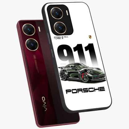 911 Turbo Dominance Glass Case displayed in premium angled mockup highlighting sporty car illustration and sleek glass surface.