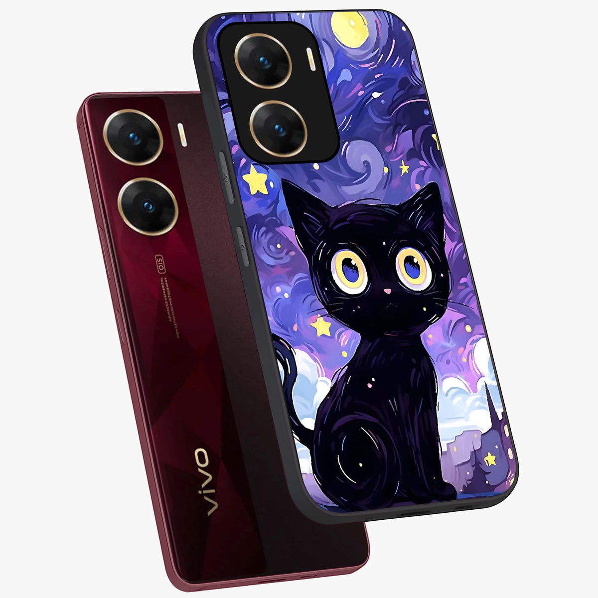 Abstract Cat Art Glass Case displayed in angled mockup highlighting modern abstract cat artwork and sleek glass surface.