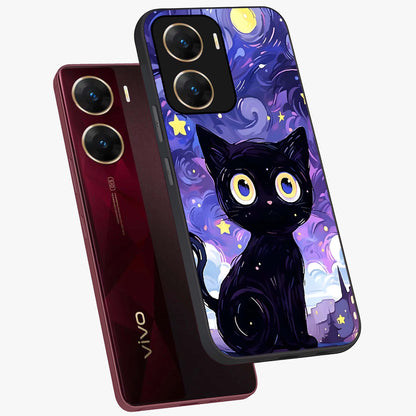Abstract Cat Art Glass Case displayed in angled mockup highlighting modern abstract cat artwork and sleek glass surface.