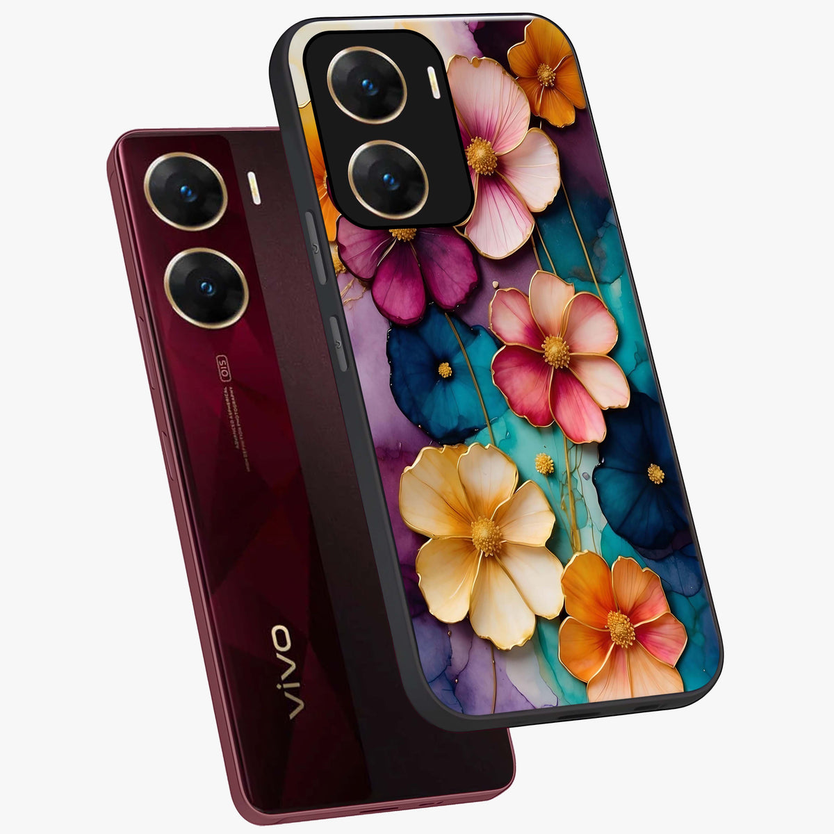 Artlyn Grace Flower Pattern Glass Case displayed in angled mockup highlighting delicate flower pattern design and smooth glass surface.