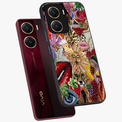 Beaded Fashion Jungle Glass Case displayed in angled mockup highlighting colorful fashion bead design and artistic pattern.