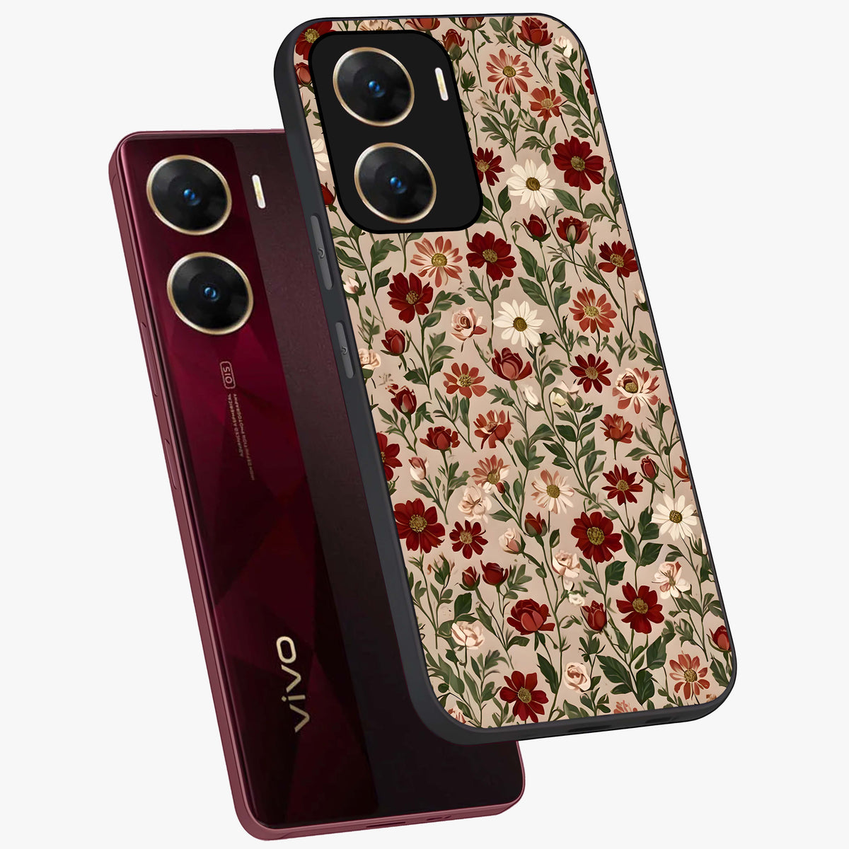 Biege Flower With Leaf Glass Case displayed in angled mockup highlighting minimal floral leaf design and elegant aesthetic.