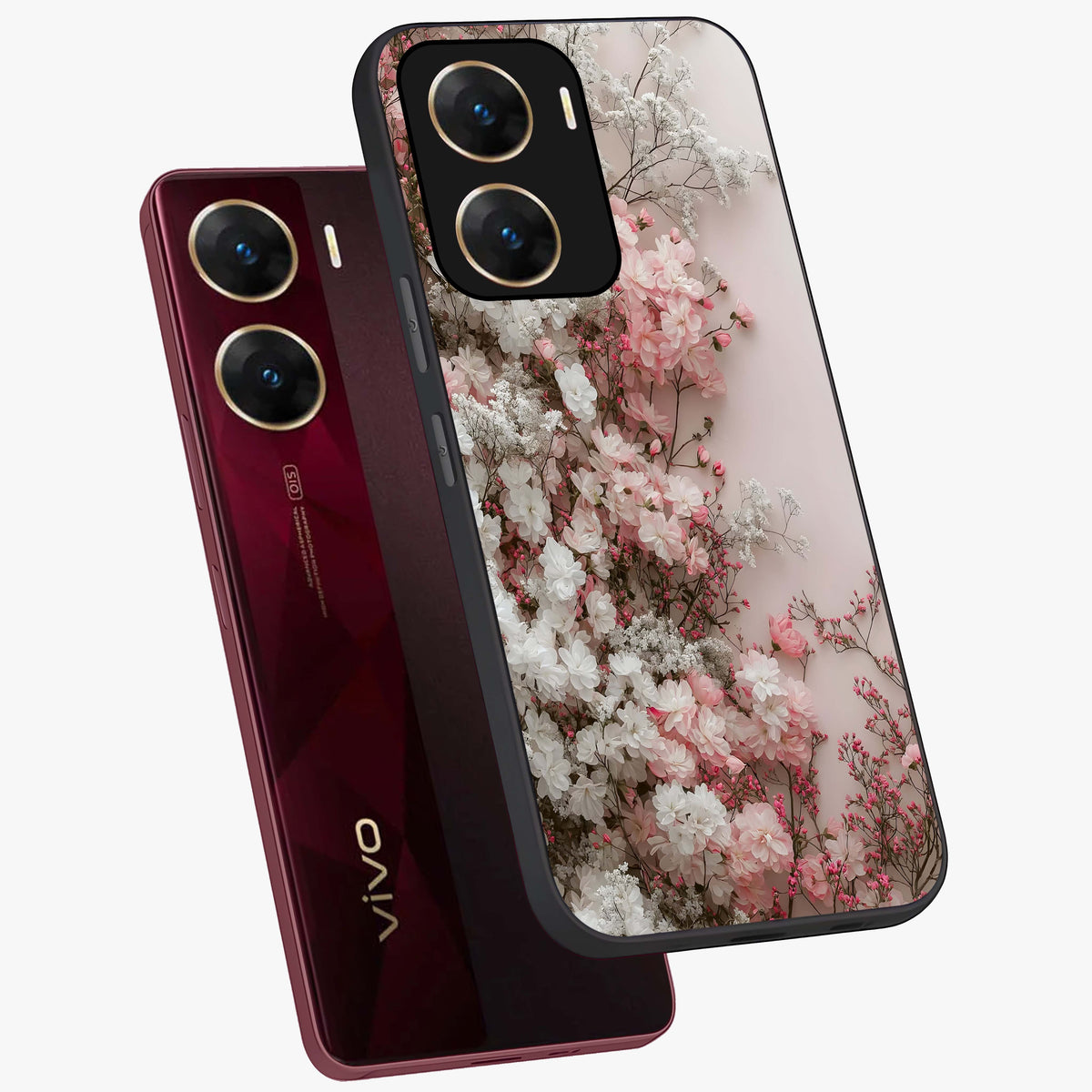 Blush Blossom Cloud Glass Case displayed in angled mockup highlighting soft cloud and blossom design with pastel aesthetic.