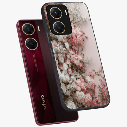 Blush Blossom Cloud Glass Case displayed in angled mockup highlighting soft cloud and blossom design with pastel aesthetic.