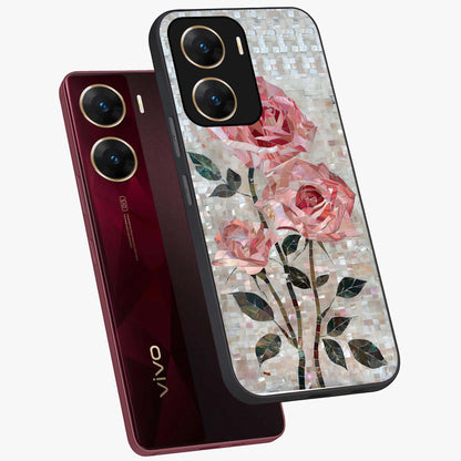 Blush Mosaic Bloom Glass Case displayed in angled mockup highlighting artistic mosaic flower pattern with aesthetic design.