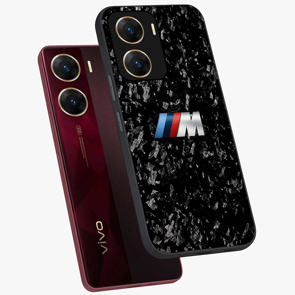 Carbon Speed Mark Glass Case displayed in angled mockup highlighting racing inspired carbon design and sleek aesthetic style.