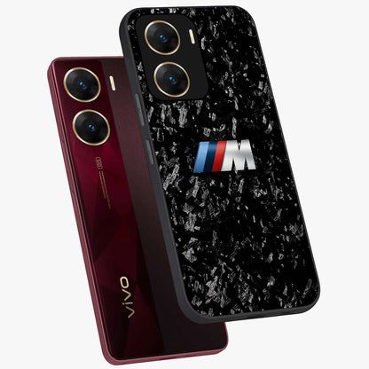 Carbon Speed Mark Glass Case displayed in angled mockup highlighting racing inspired carbon design and sleek aesthetic style.