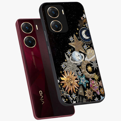 Cosmic Sparkle Dreams Glass Case displayed in angled mockup highlighting dreamy star sparkle design with celestial aesthetic.