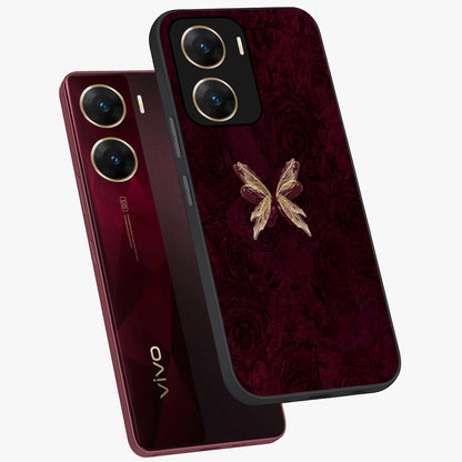 Crimson Fade Butterfly Glass Case displayed in angled mockup highlighting elegant butterfly design with crimson gradient aesthetic.