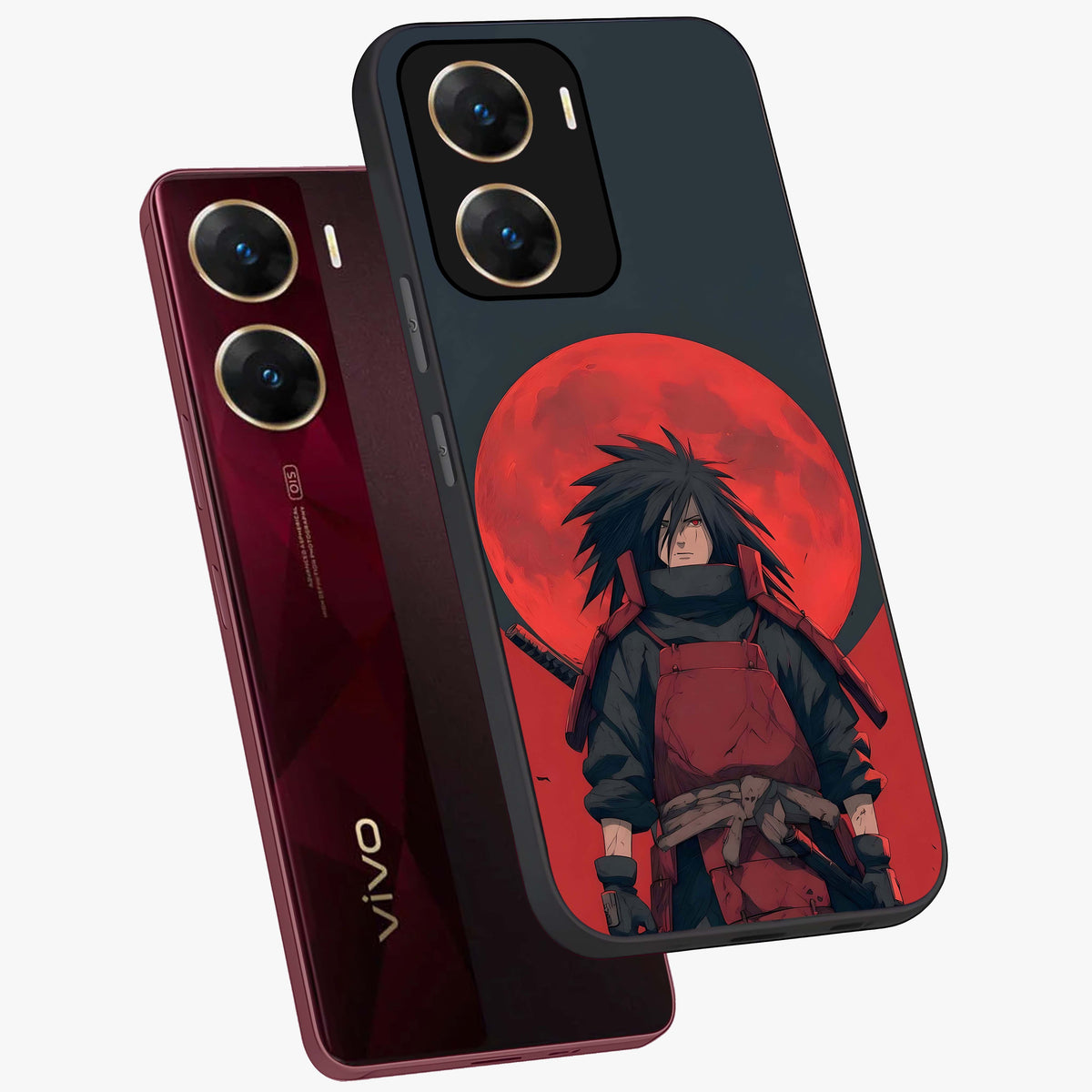 Crimson Moon Warlord Glass Case displayed in angled mockup highlighting dramatic crimson moon design with fantasy aesthetic.