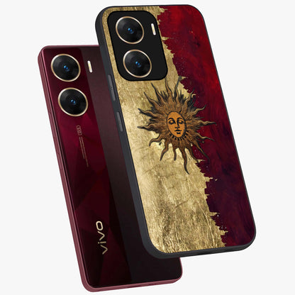 Crimson Sun Majesty Glass Case displayed in angled mockup highlighting majestic crimson sun design with bold aesthetic style.