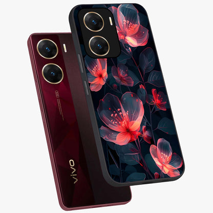 Dark Shade of Flower Glass Case displayed in angled mockup highlighting moody floral illustration with aesthetic dark tones.