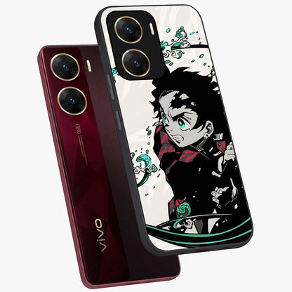 Demon Slayer Glass Case displayed in angled mockup highlighting dramatic anime character design with action aesthetic.