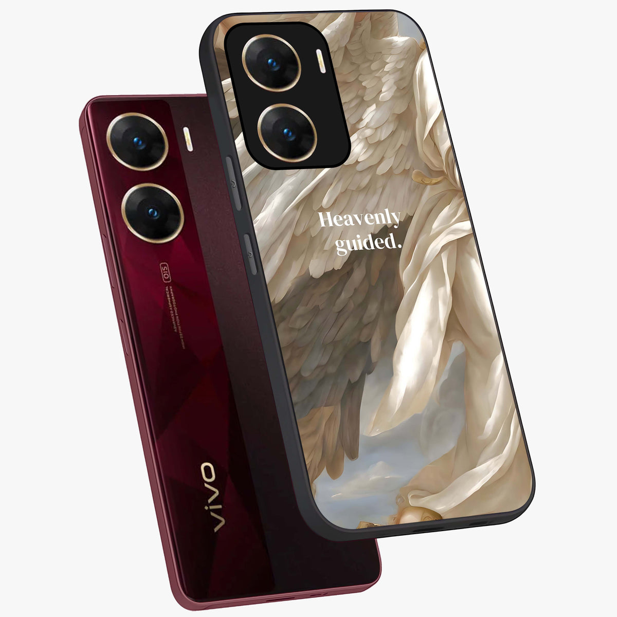 Divine Winged Grace Glass Case displayed in angled mockup highlighting graceful wing design with divine aesthetic style.
