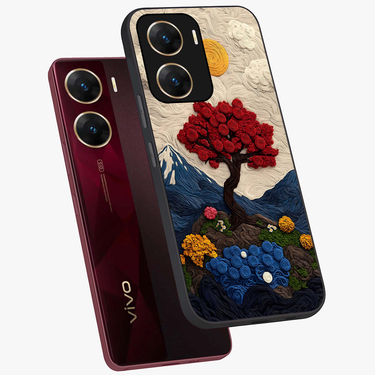 Eternal Nature Tapestry Glass Case displayed in angled mockup highlighting detailed botanical pattern with artistic aesthetic.