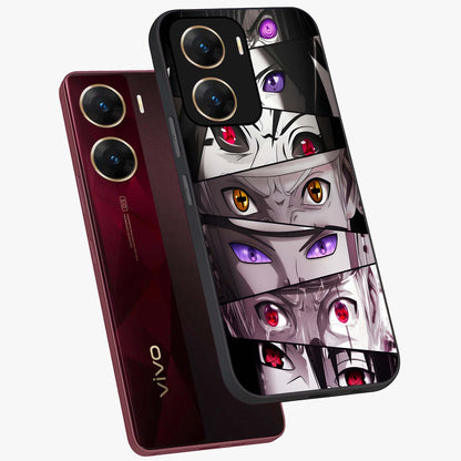 Eyes of Destiny Glass Case displayed in angled mockup highlighting bold eye illustration with mystical aesthetic style.