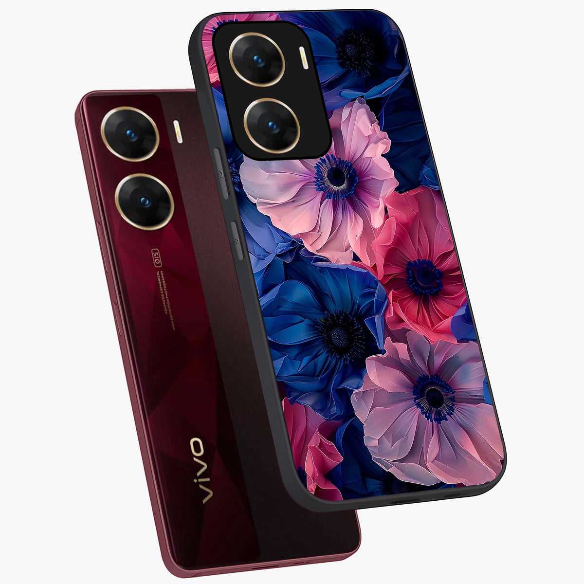 Flower Paper Art Pattern Glass Case displayed in angled mockup highlighting layered paper flower design with artistic aesthetic.