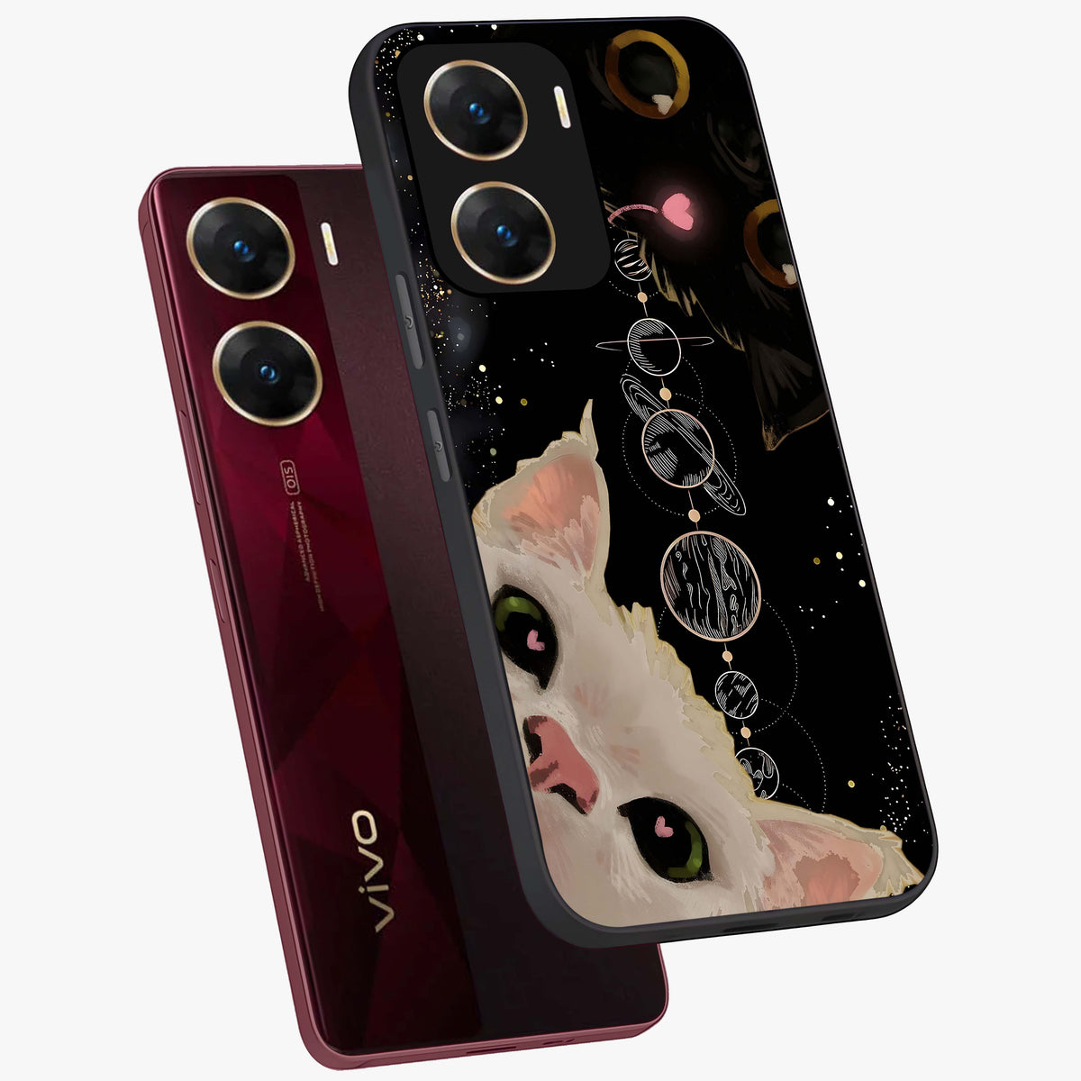 Galactic Cat Glass Case displayed in angled mockup highlighting celestial feline illustration with galaxy aesthetic style.
