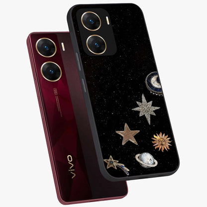 Galactic Charm Glow Glass Case displayed in angled mockup highlighting luminous galaxy inspired design with dreamy aesthetic.
