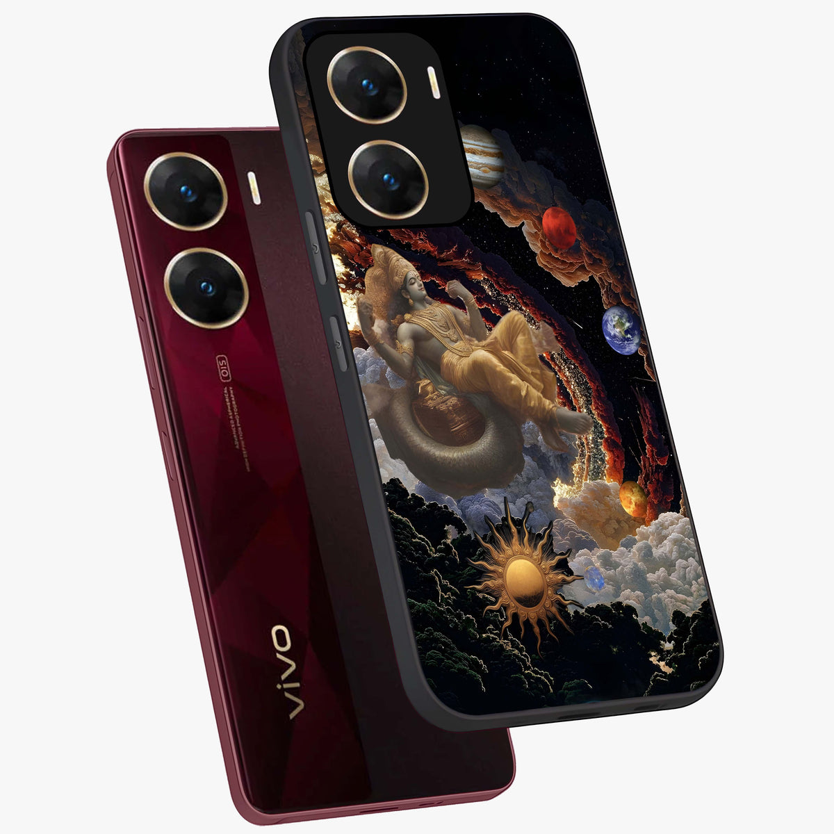 Galactic Divine God Glass Case displayed in angled mockup highlighting powerful celestial deity illustration with galactic aesthetic.