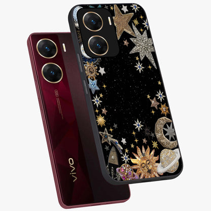 Galactic Jewel Stars Glass Case displayed in angled mockup highlighting shining celestial star design with cosmic aesthetic style.
