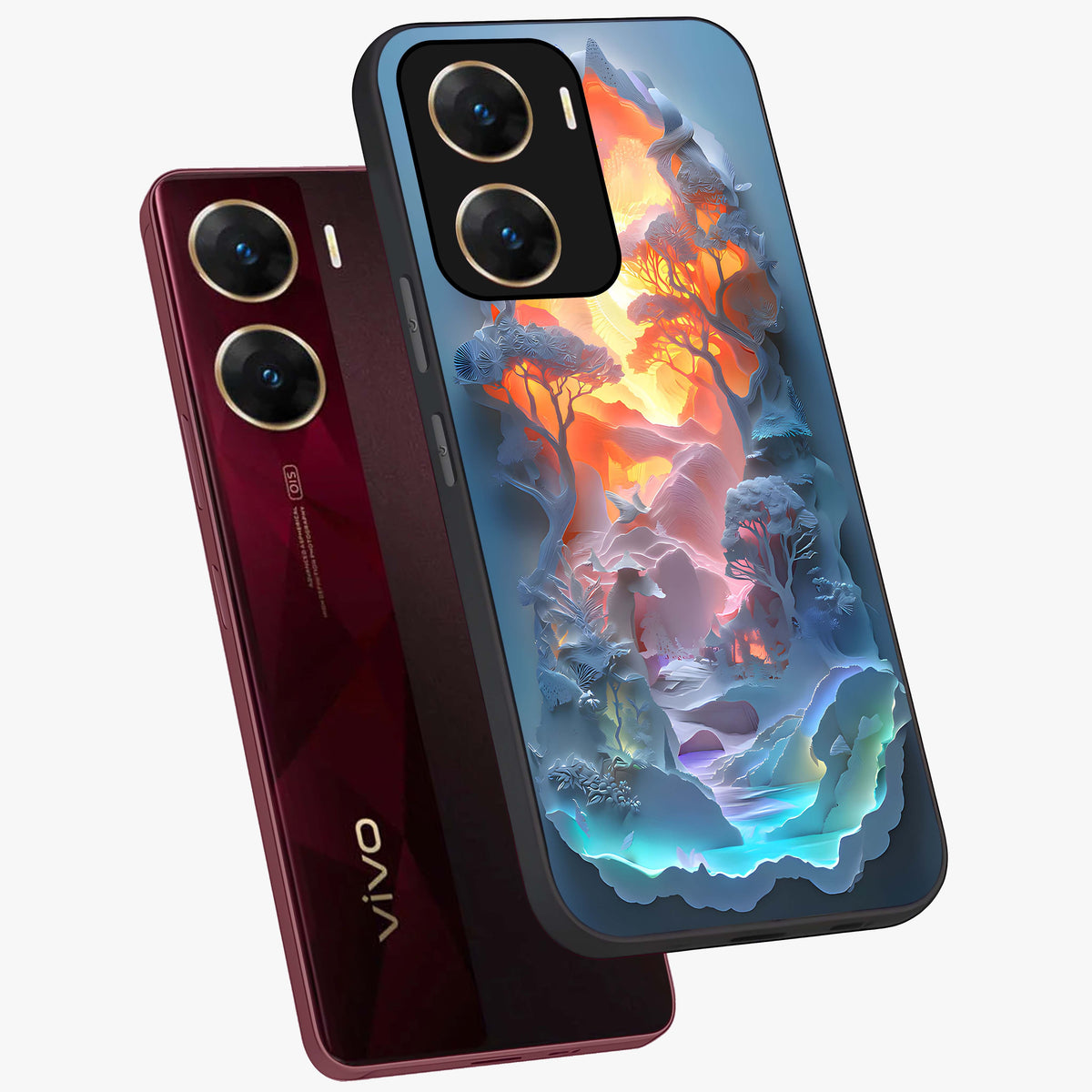 Glow Forest Portal Glass Case displayed in angled mockup highlighting mystical forest design with magical glowing aesthetic.