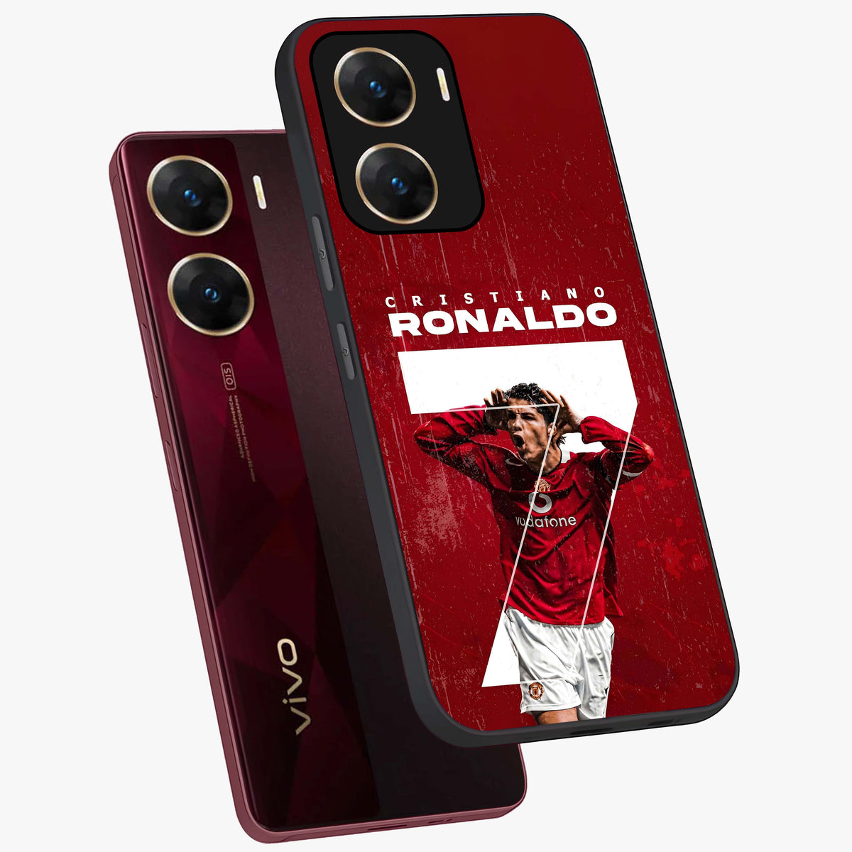 Goal Celebration Legacy Glass Case displayed in angled mockup highlighting energetic sports celebration design with bold athletic theme.
