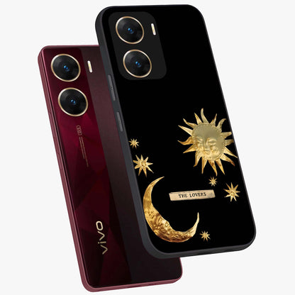 Gold Sun Blush Glass Case displayed in angled mockup highlighting radiant sun design with warm golden aesthetic.
