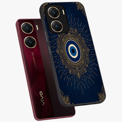 Golden Celestial Charm Glass Case displayed in angled mockup highlighting sparkling cosmic charm design with celestial aesthetic.